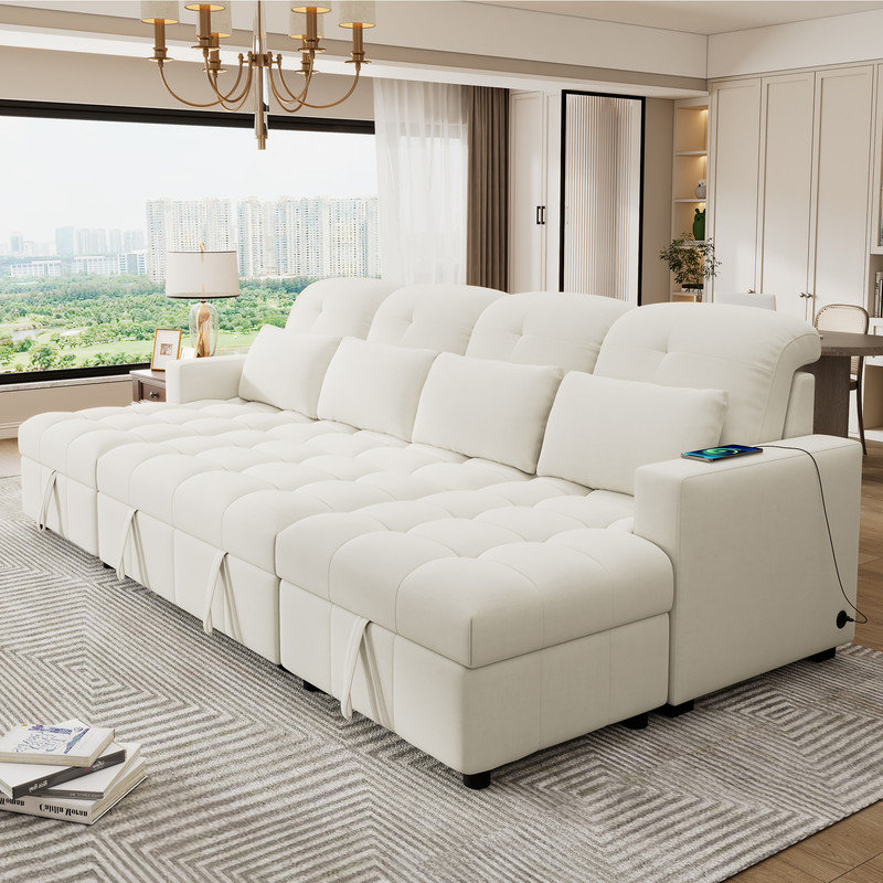 3-Piece 110.2'' Upholstered Chenille U-Shape Sectional, Beige Chenille