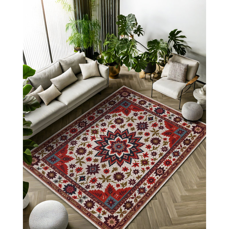 Madeline Collection Digital Print Cotton-Polyester Red Colorful Moroccan Rug, Runner 3'4" x 11'6"