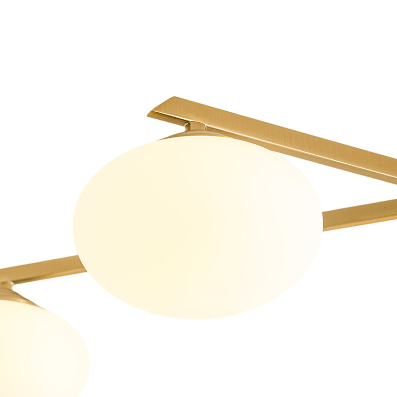 Plafonnier semi-encastré Priella de style Mid-Century à 3 lumières en laiton et verre elliptique, 3, Gold