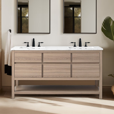 Wesli 60" Double Bathroom Vanity With Engineered Stone Top