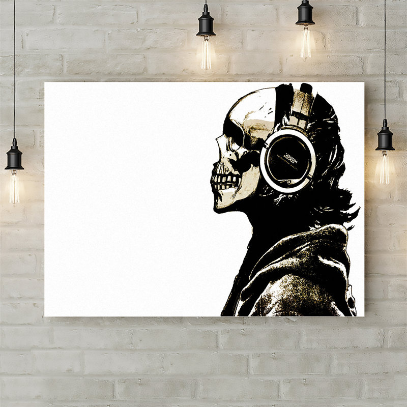 Banksy DJ Skull by Banksy - No Frame Print on Canvas, 20.5cm H x 30.5cm W x 3.8cm D