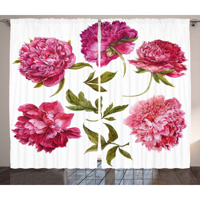 Flower Semi-Sheer Rod Pocket Curtain Panels