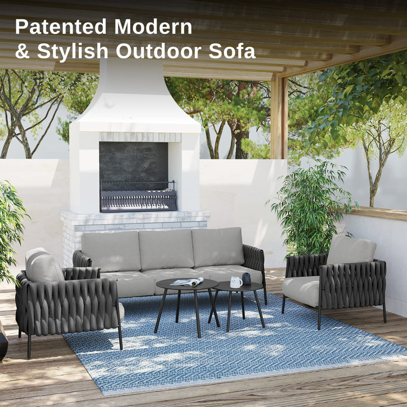 Earth Black and Misty Grey 5-Piece Outdoor Sofa Set with Round Tables