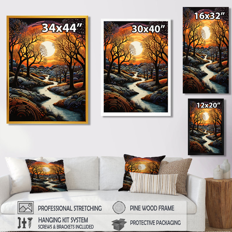 Décoration murale Enchanted Forest Blue Stream - rivière, H 20 po x l 12 po x P 1 po, Toile avec cadre flottant noir