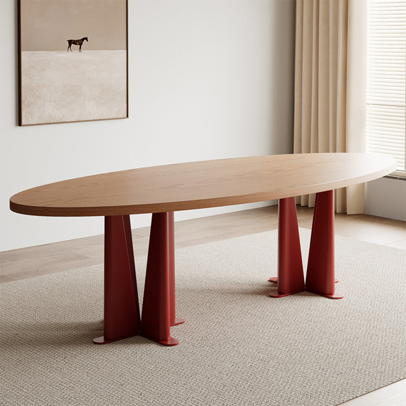 Table de conférence elliptique en bois massif 86,61 "simple et de couleur naturelle