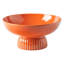 Ribbed Pedestal Fruit Bowl, Wide Basin, Glazed Orange Ceramic 11 Inch