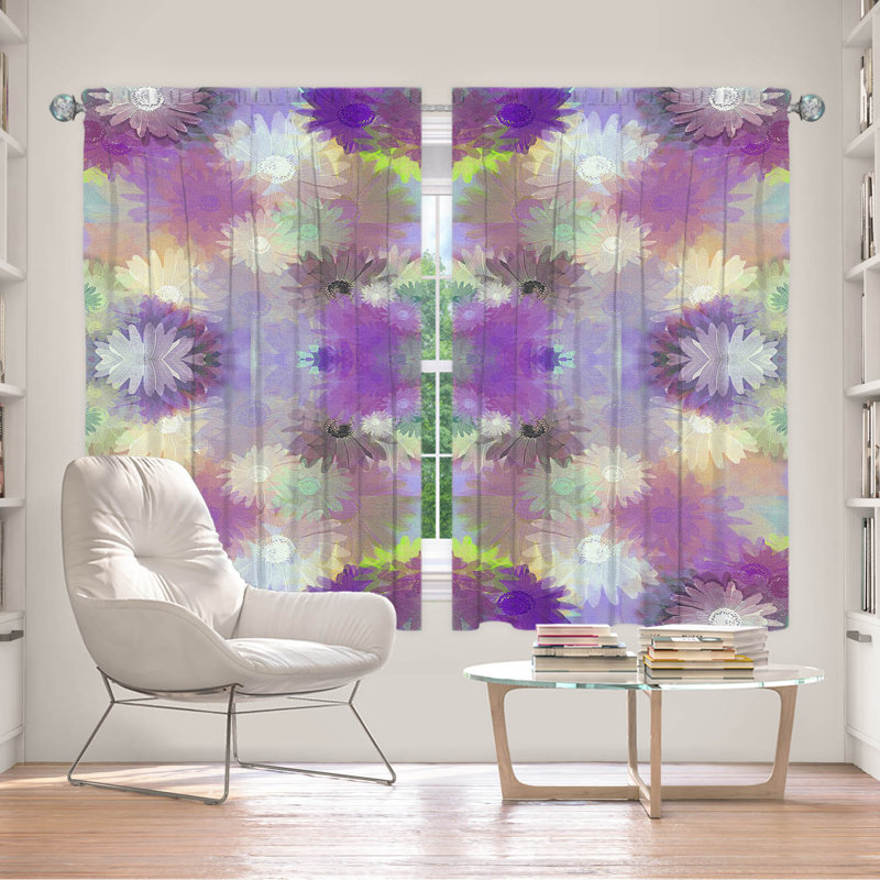 Galyna Room Darkening Curtain Pair, 40" W x 52" L, Purple/White/Green