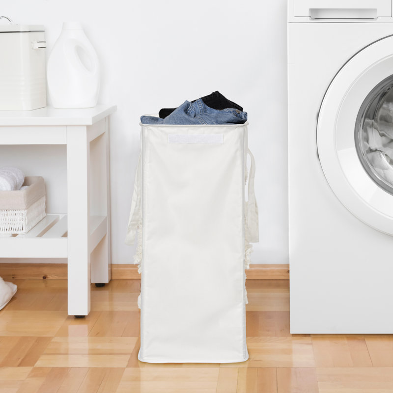 Ivory Canvas Collapsible Laundry Hamper with Lid for Kids