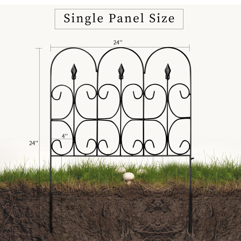 Clôture de jardin à 5 panneaux et clôture pour chien à 5 panneaux 32 po (H) x 10 pi (L), H 24 po x l 24 po, Noir