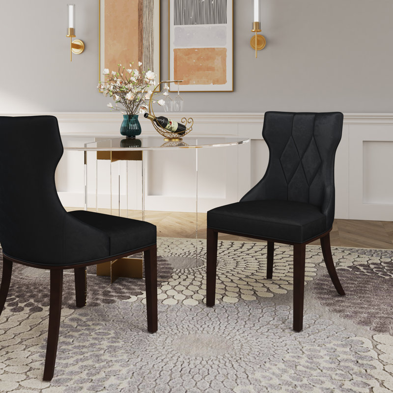 Reine Traditional Velvet Upholstered Beech Wood Side Chair in Black, Black