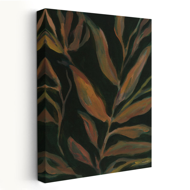 Fleural Stems I - Black Brown Green Leaf Art, 24" H x 16" W