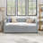 Daybed with trundle - upholstered sofa bed, vertical stripes, linen fabric-1149676573-1149676570