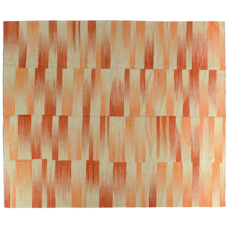 Tapis unique en laine noué à la main orange / rouge / crème de 8 pi 3 po x 10 pi 2 po