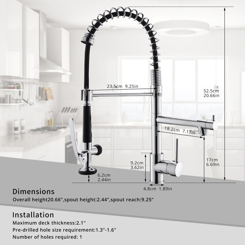 Robinet de cuisine chromé avec pulvérisateur, robinet d'évier de cuisine rétractable à poignée simple commerciale