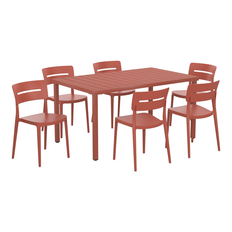 Ensemble de salle à manger rectangulaire pour 6 personnes, Rouge