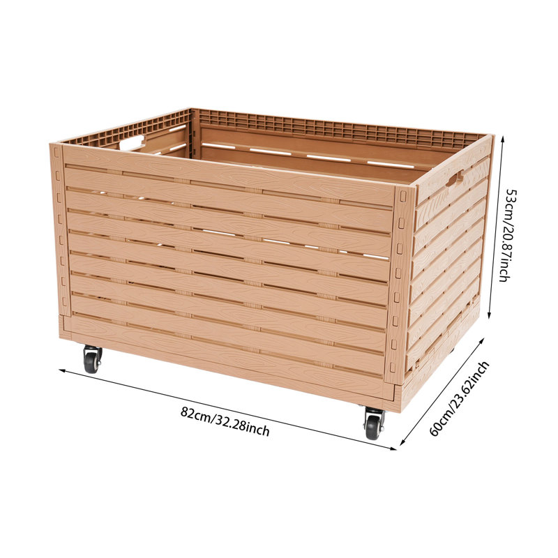 Set Of 2 Foldable Storage Bins With Wheels, Large 52.8-Gallon Rolling Containers With Wood Grain Finish For Home, Garage, And Office Organization