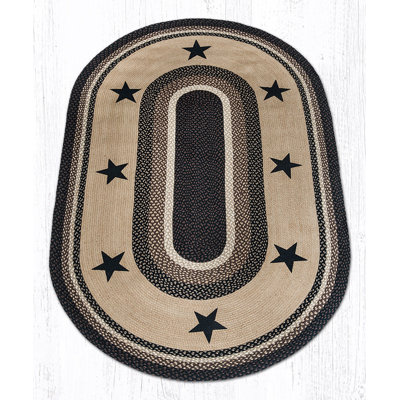  Handcrafted Black Stars Oval Jute Tread Eco-Friendly Rustic Accent