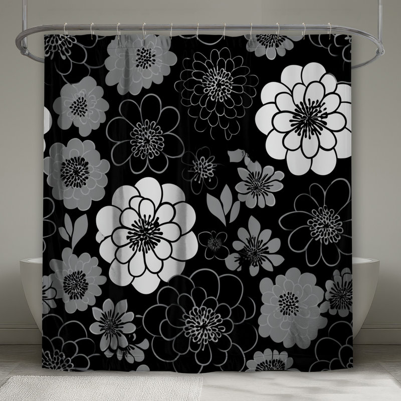 Rideau de douche Floral, H 93 po x l 70 po, Motif floral noir