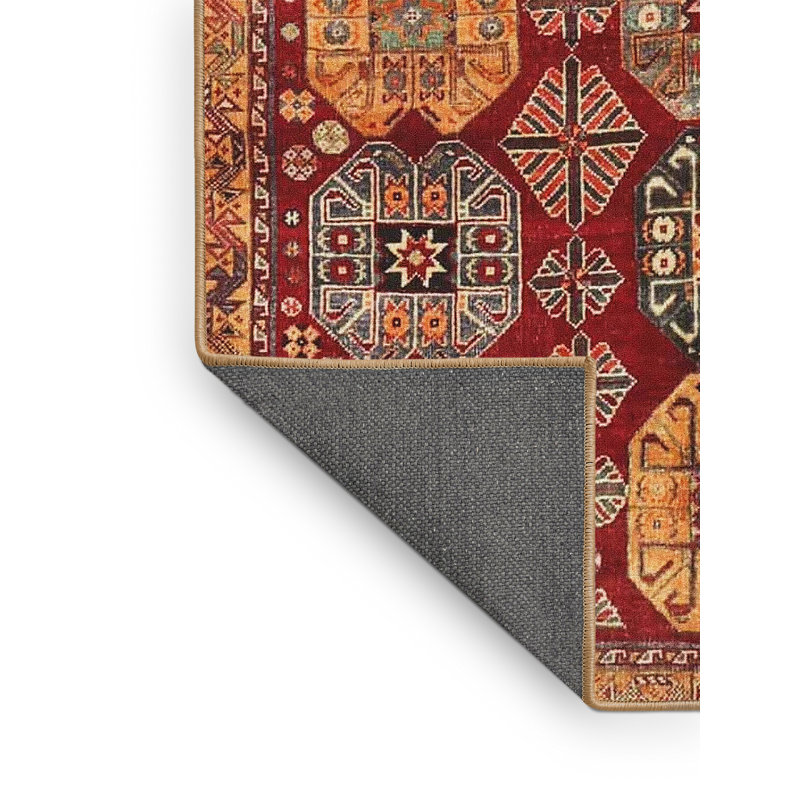 Tapis rouge/jaune traditionnel, Rectangle 4 pi x 6 pi