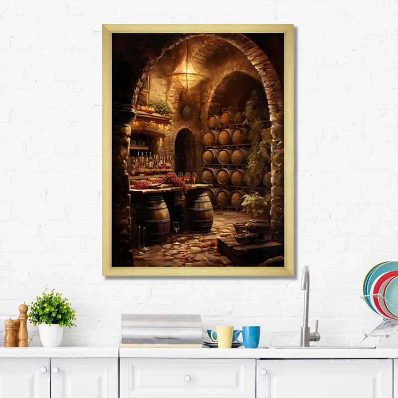 Harmonie de cave à vin - Art mural champagne, Cadre doré simple, H 40 po x l 30 po x P 1,5 po