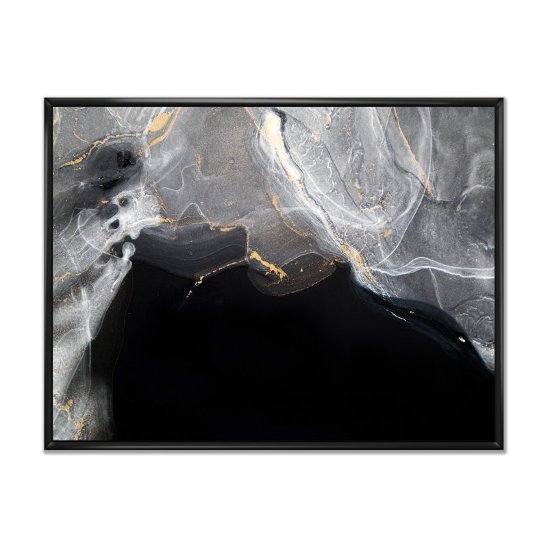 Marbre noir et gris Gloden, ondulations d'art II - œuvre d'art moderne sur toile, H 24 po x l 36 po x P 1 po