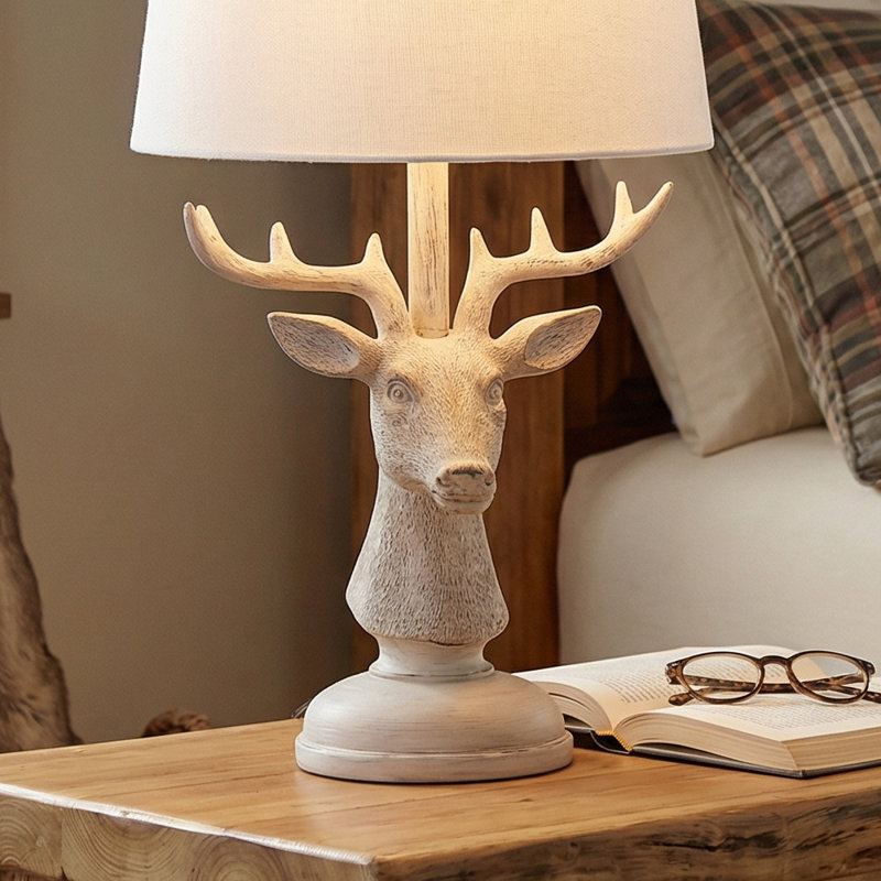 18"H Brown Resin Deer Table Lamp With Shade