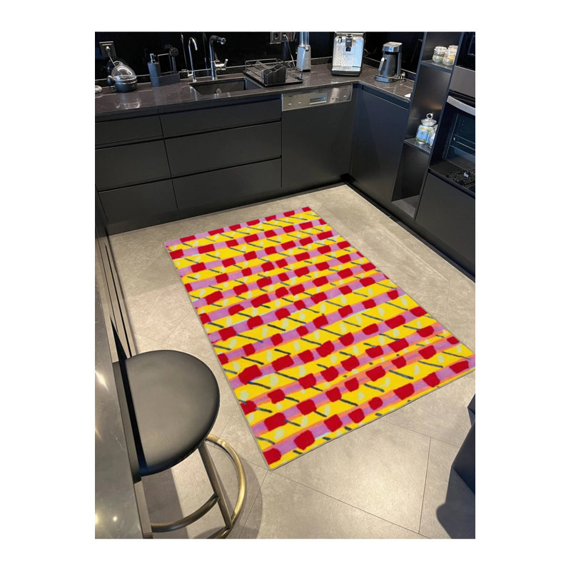 Tapis tissé rose à carreaux modernes, Rectangle 5 pi x 9 pi 11 po