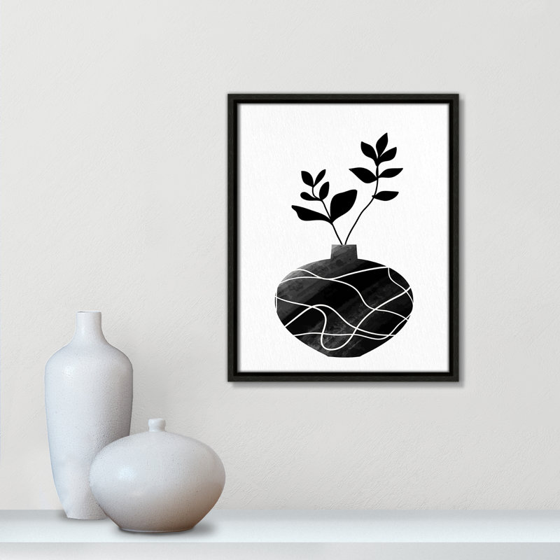 «Black Vase I Print» par Kimberly Allen, Toile encadrée flottante espresso, Pas de tapis, H 15,5 po x l 12,5 po x P 2 po