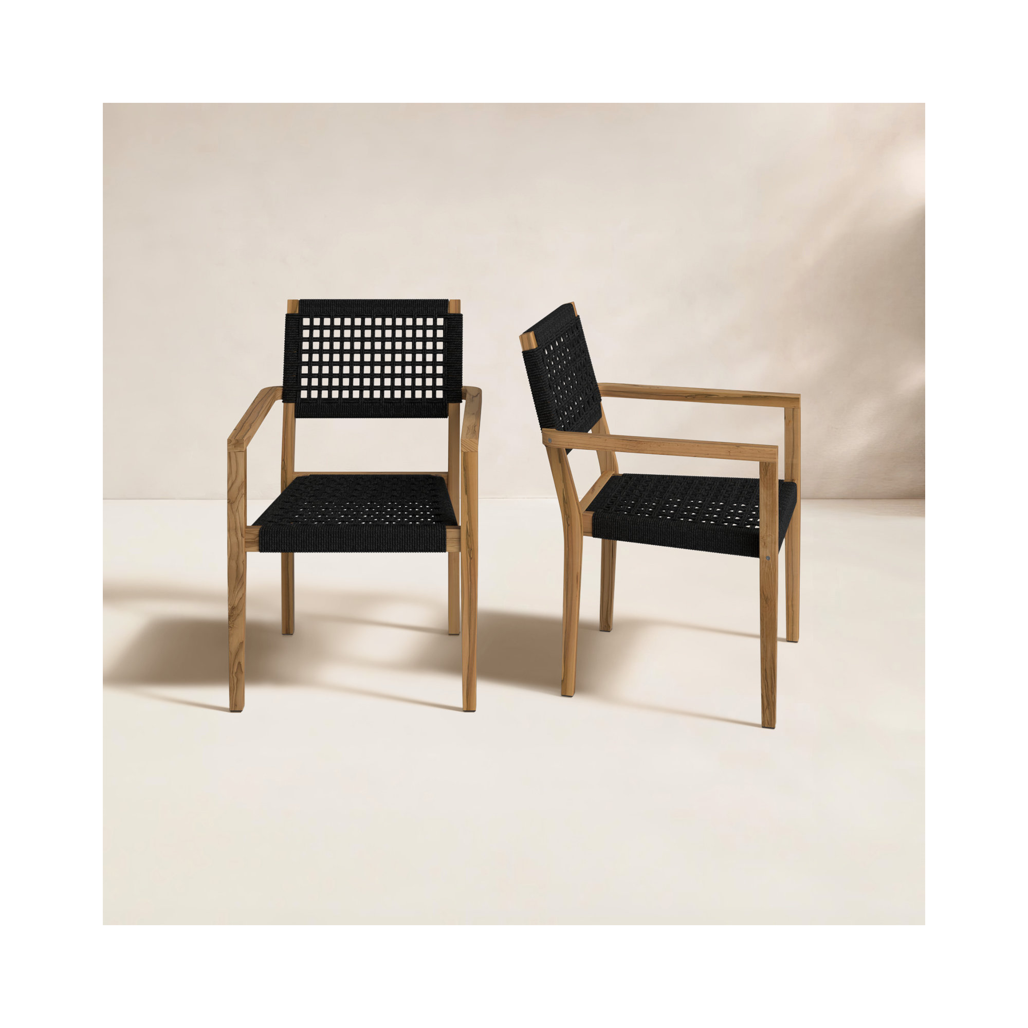 Cava Indoor/Outdoor Rope & Teak Stacking Armchairs, Black