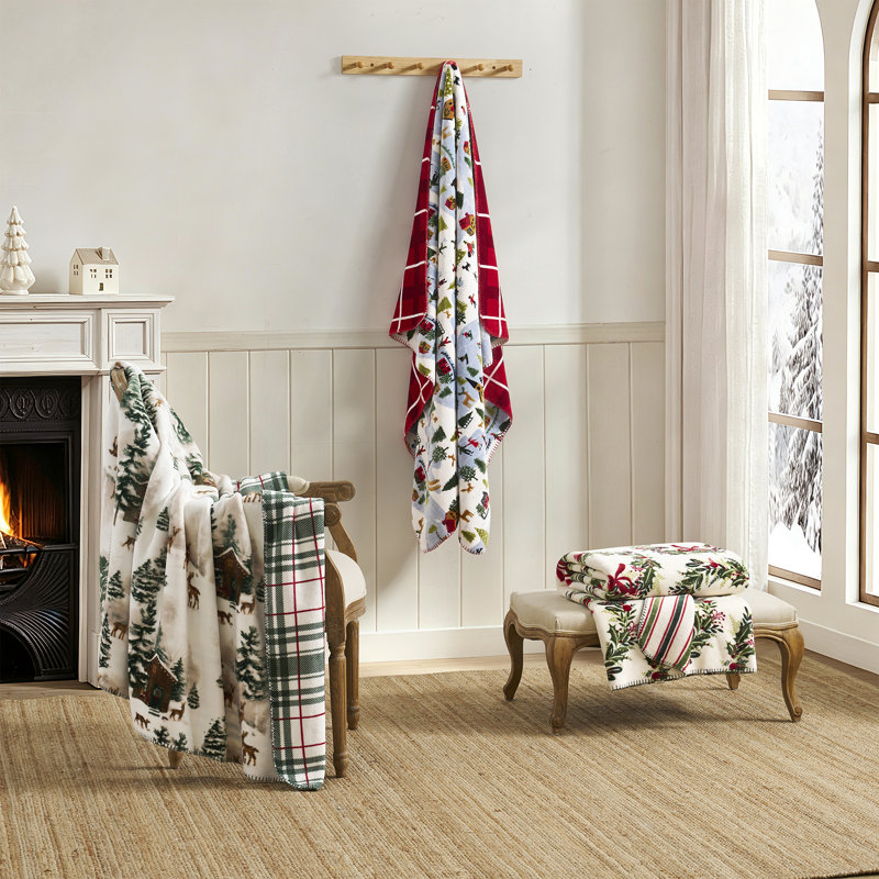 Hallmark Frostvale Reversible Plush Holiday Throw, 50" x 70"