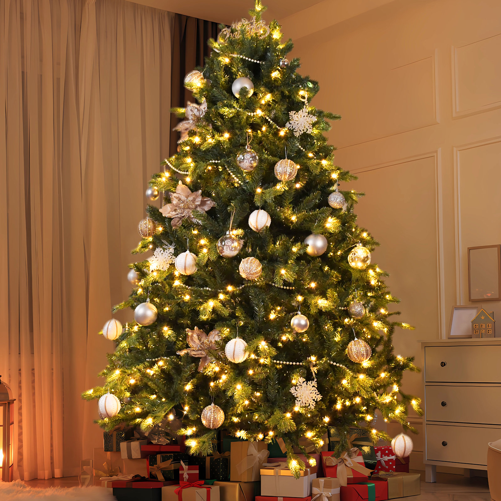 Pre-Lit Spruce Christmas Tree, 6 ft