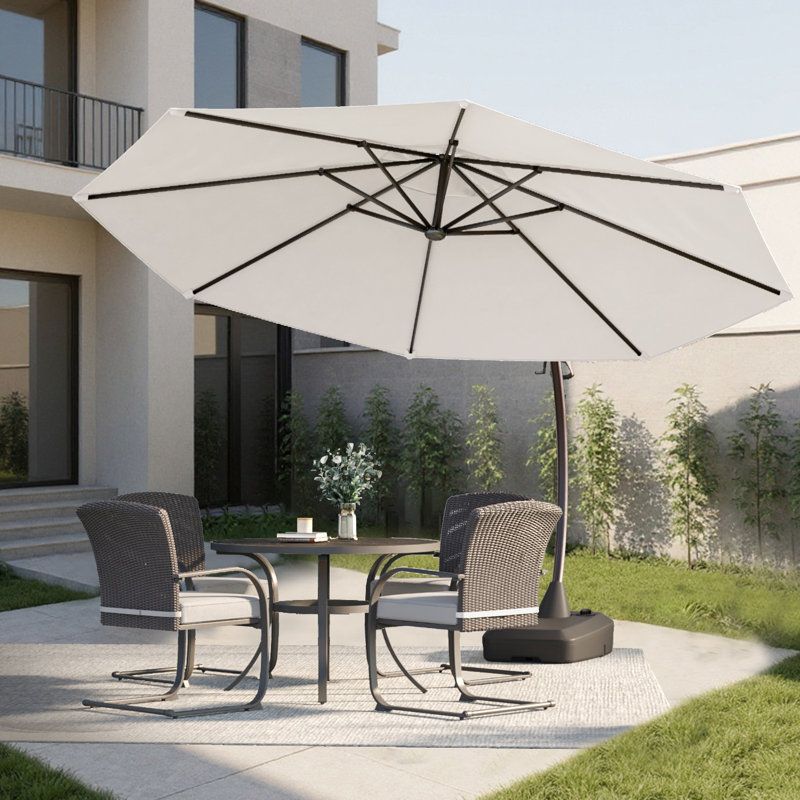 Parasol en porte-à-faux décalé en aluminium 11 pi avec base Napoli, White