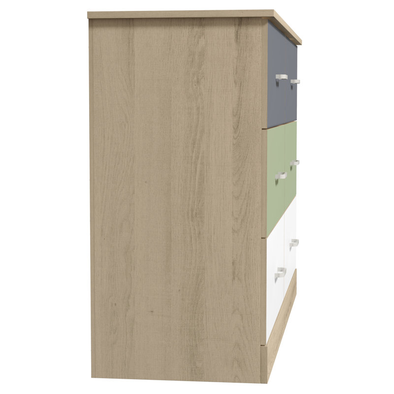 Commode double à 6 tiroirs Allyannah, Chêne Oslo / vert sauge / gris froid / blanc
