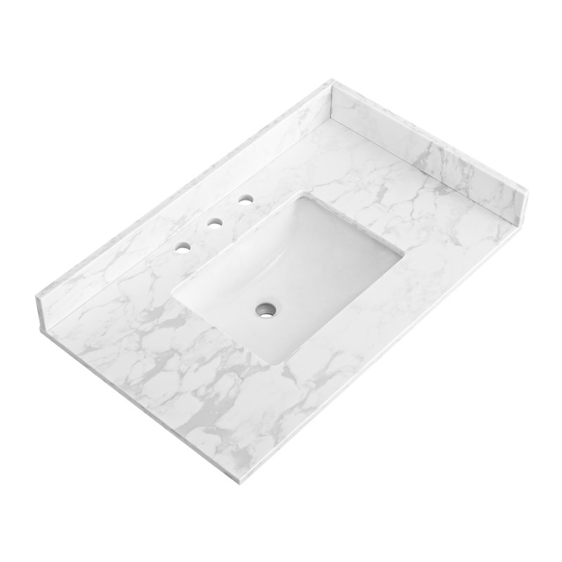 Plan de toilette simple en pierre de quartz de 91 cm avec lavabo (base non incluse)