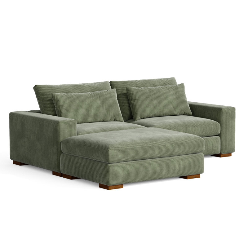 Belrose 89'' Recessed Arms Modular, Green Corduroy
