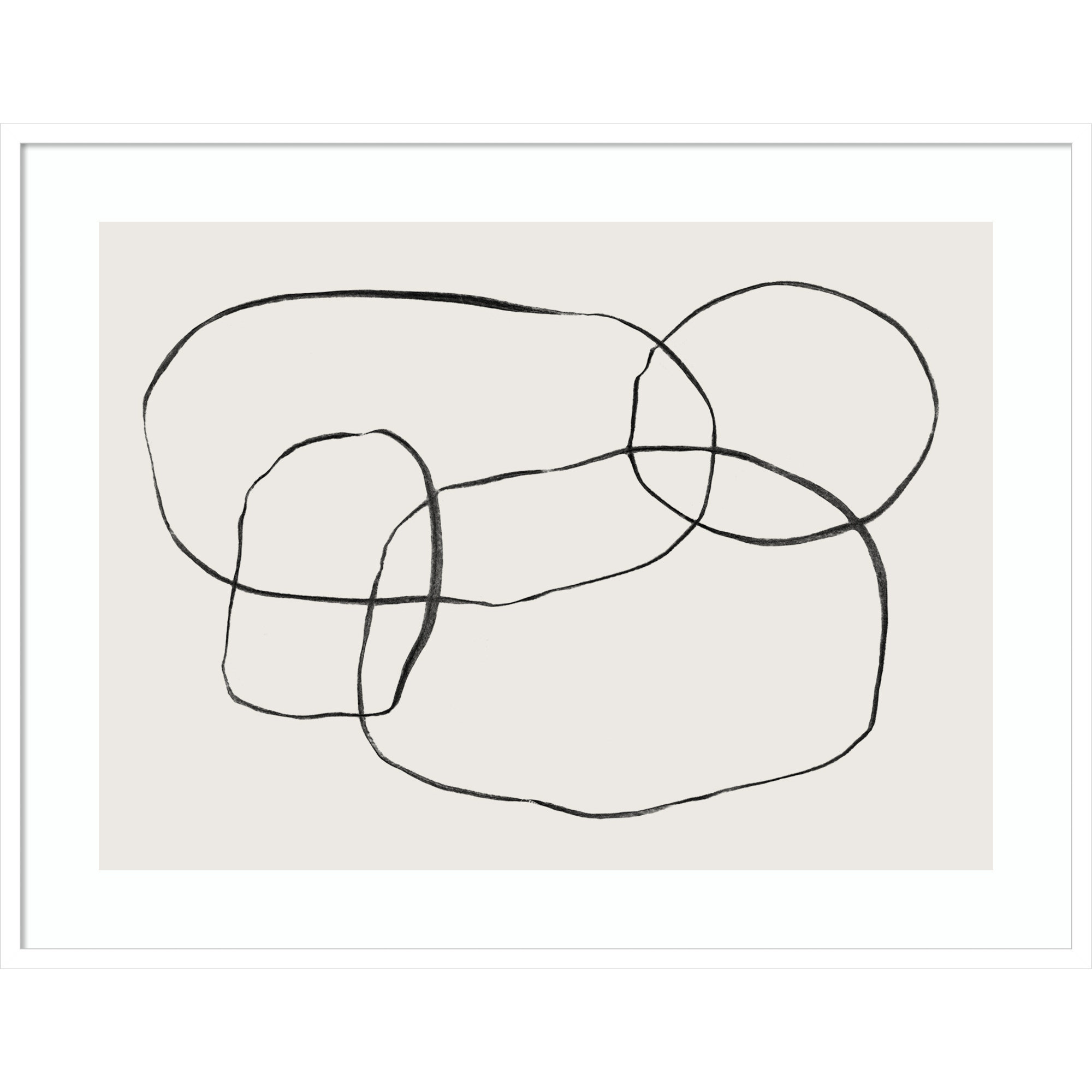 871 Modern Circles by Teju Reval, 31" H x 40" W, White Framed