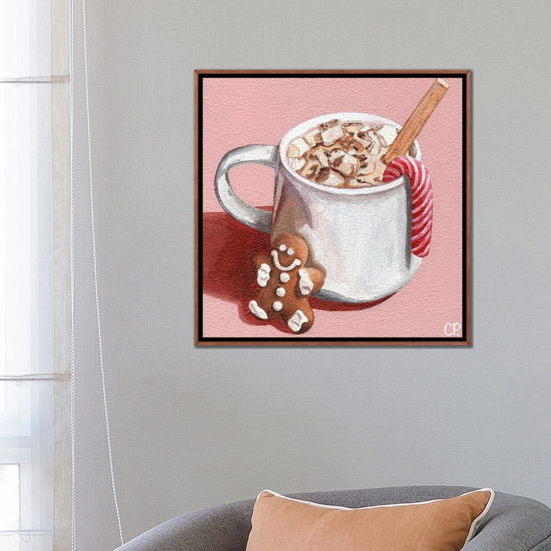 Festive Hot Choc - reproduction d'art murale - toile encadrée, H 26 po x l 26 po, Cadre flottant sans passe-partout, Brun