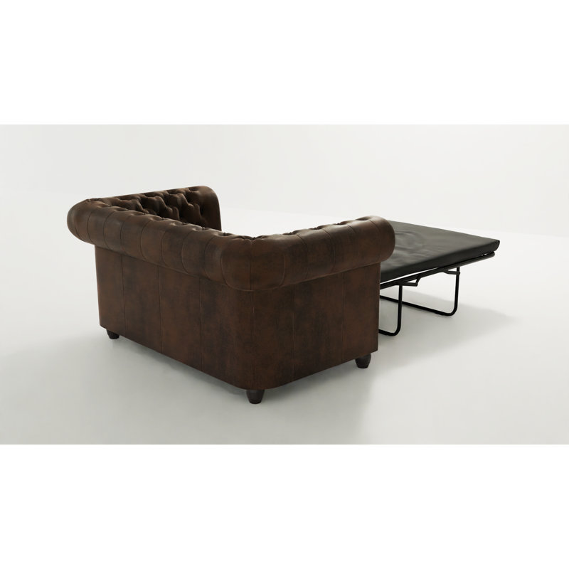 Chesterfield Friedrich 2 Seater Sofa with Sleeping Function Made of Vintage Look Microfibre with Solid Wood Legs, Dark Brown