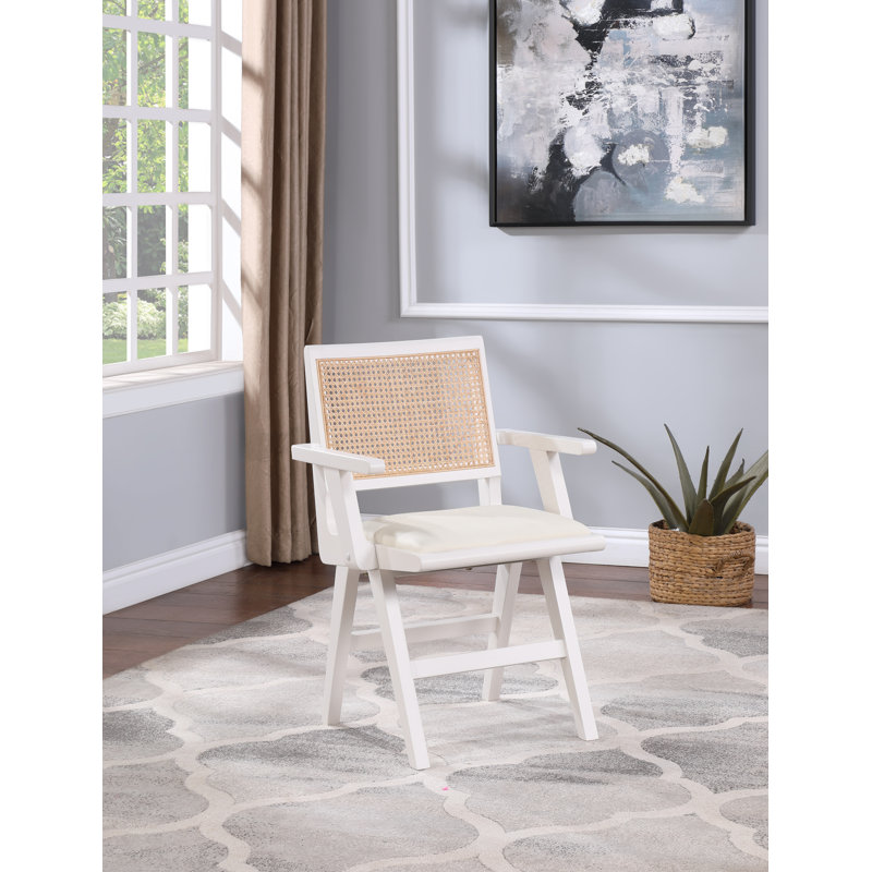 Abby Dining Arm Chair, Cream Vegan Leather, White