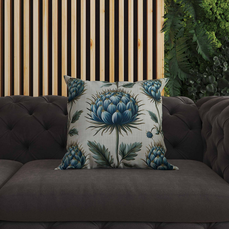 Coussin intérieur / extérieur Thistle Garden, Carré 18 po, Bleu / Vert