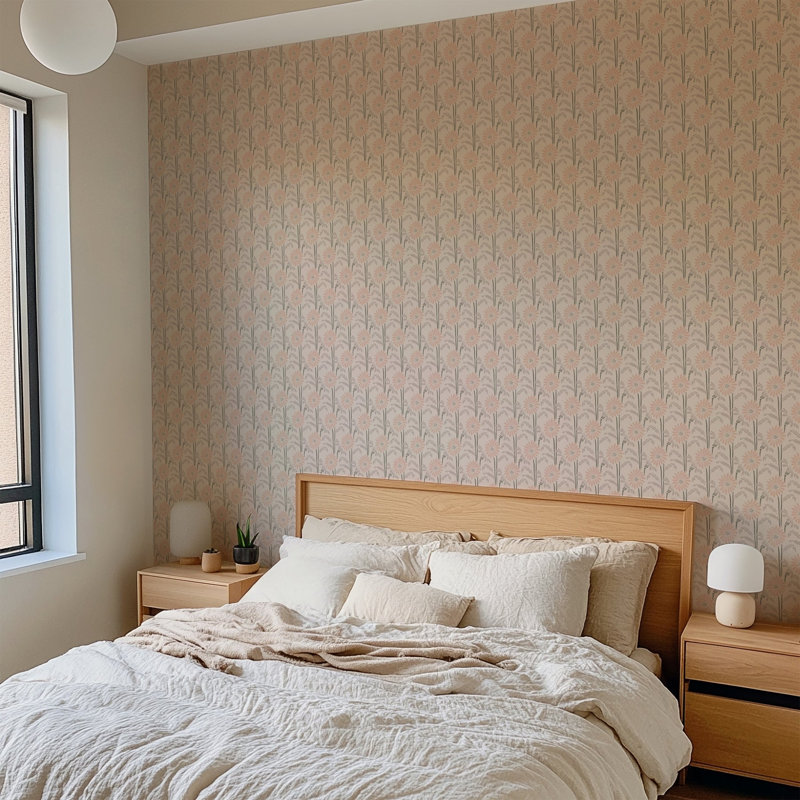 Woodland Bloom - Floral Wallpaper, Jade, Faux Grasscloth, Non-pasted
