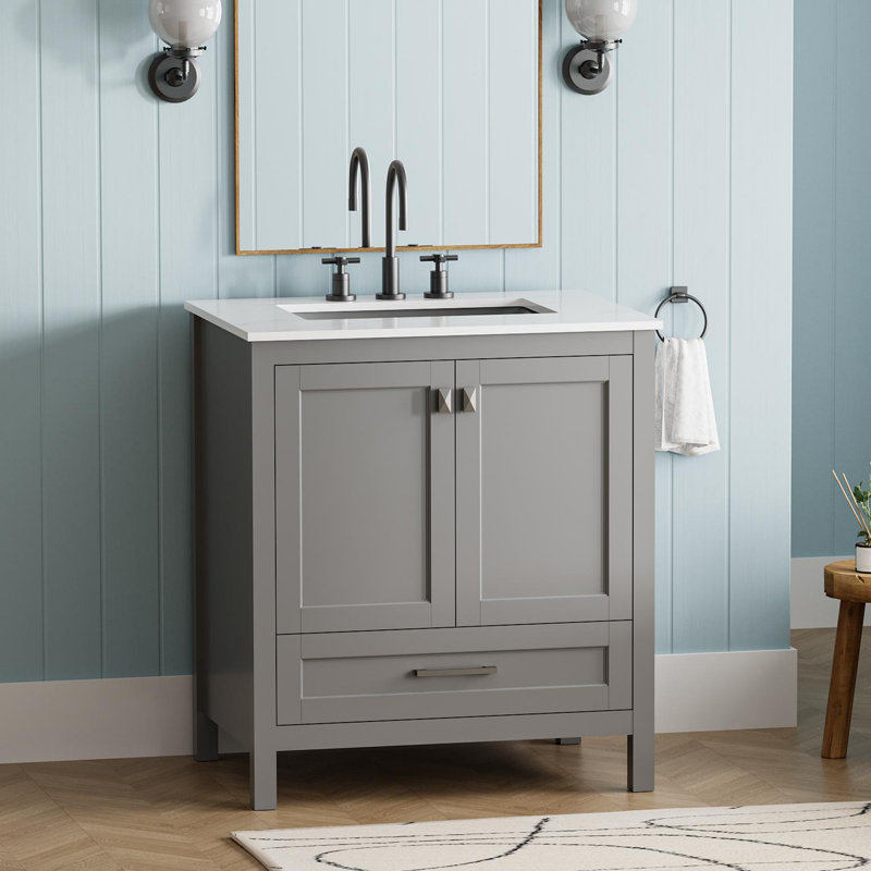 Meuble-lavabo de salle de bain 30 po avec lavabo, meuble-lavabo entièrement assemblé avec comptoir en marbre (pré-assemblé)