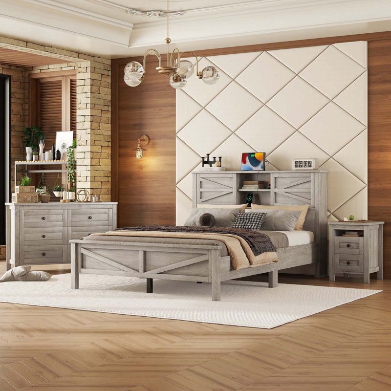 Farmhouse 3-Pieces Bedroom Sets, Queen, Antique Grey