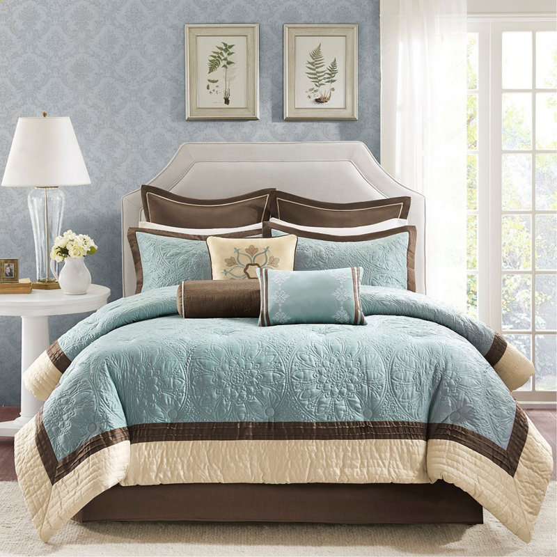 9 Piece Charmeuse Comforter Set Blue