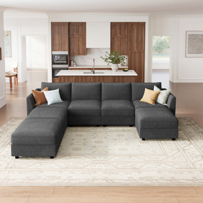 U Shaped Sleeper Sofa Sectional Sofa With Storage Seat Light Grey