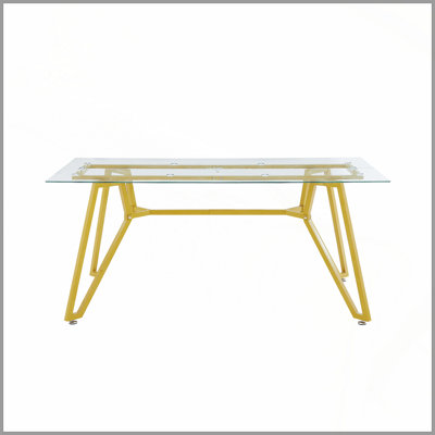 70.9-Inch Rectangular Glass Dining Table, Modern Style, Sturdy Metal Legs, Suitable For 1-8 People, Gold Accents