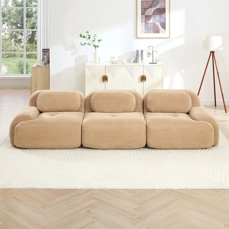 Canapé 3 places Premiumcorduroy, 3, 27,5 po H x 116,1 po L x 40,5 po po, Chameau