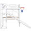 Lit mezzanine double en métal, blanc, avec bureau, garde-robe, cerceau, glissade et escalier