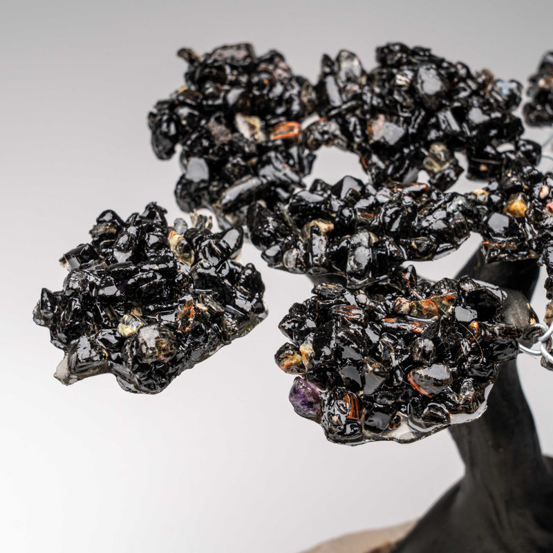 Black Tourmaline Clustered Gemstone Tree On Quartz Point Matrix (The Cleansing Tree) 5"