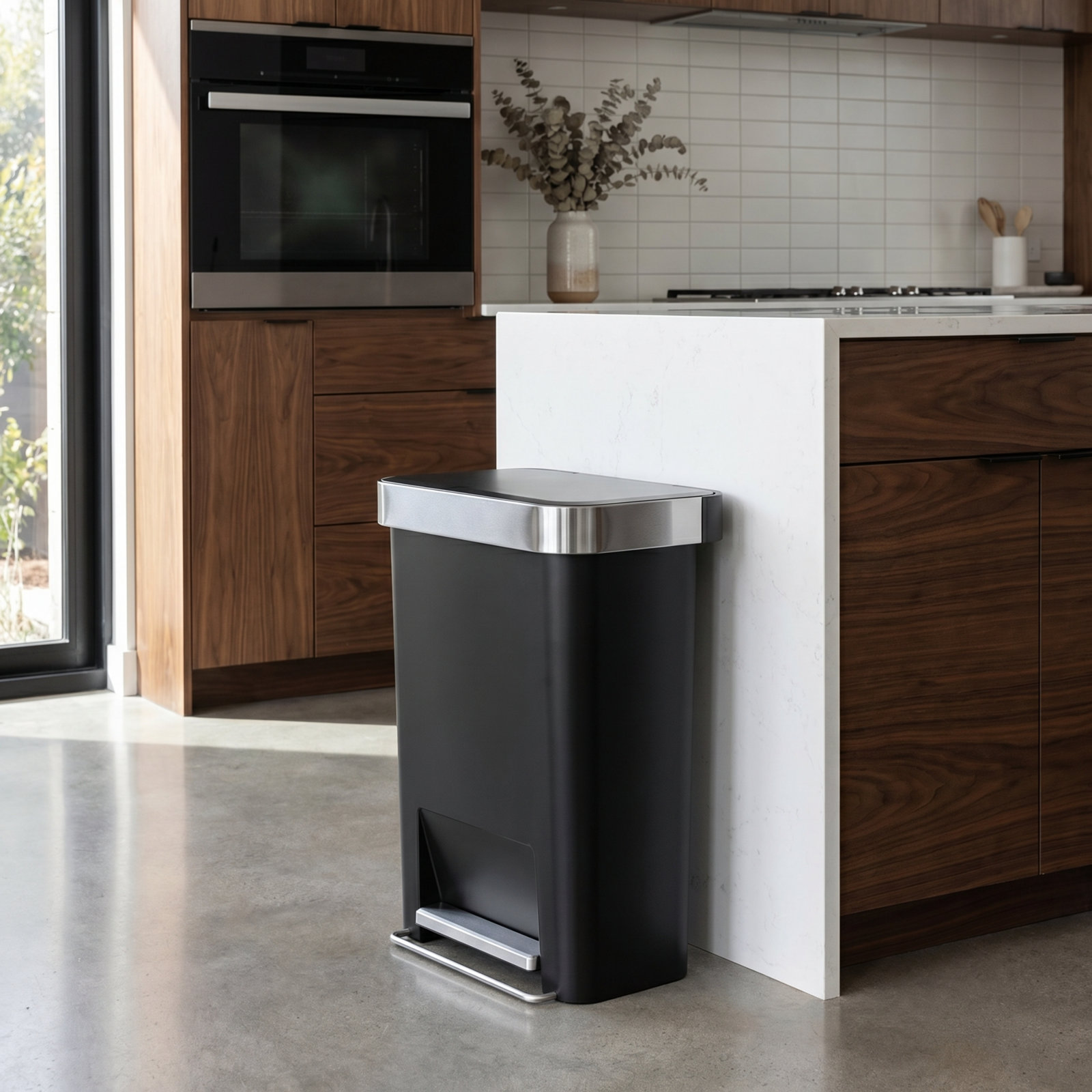 Simplehuman 45 Liter / 12 Gallon Rectangular Kitchen Step Trash Can with Soft-Close Lid, Plastic, Black